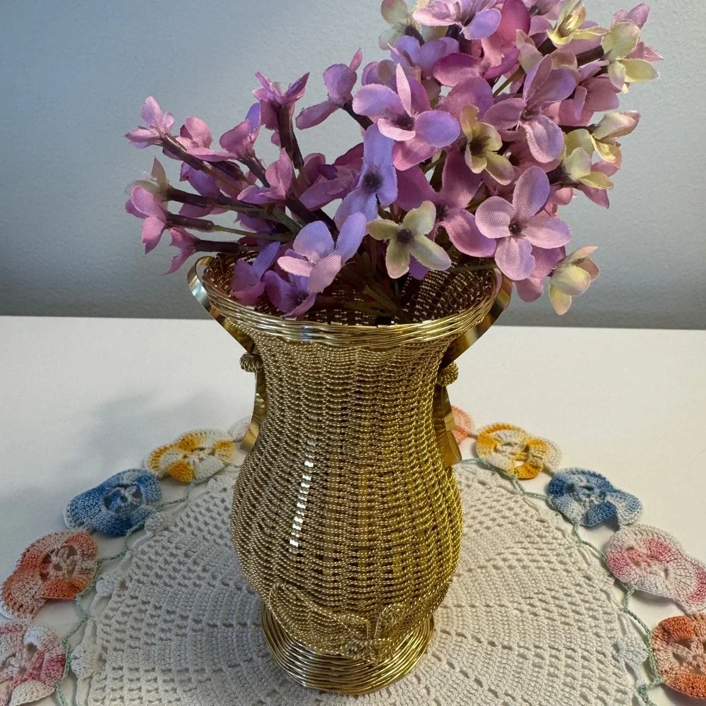 Gold Wire Wrapped Vase Decorative Tabletop Accent Elegant‎ Home Decor